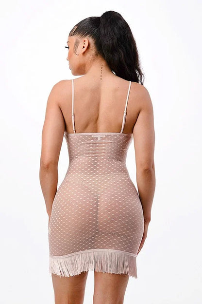 Heart on a String Mesh Fringe Dress - Pink