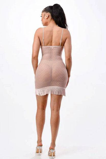 Heart on a String Mesh Fringe Dress - Pink