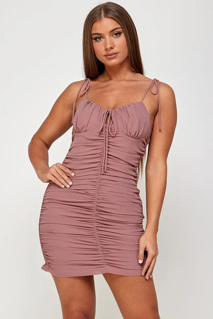 Solid Ruched Back Smocked Cami Dress - Rose