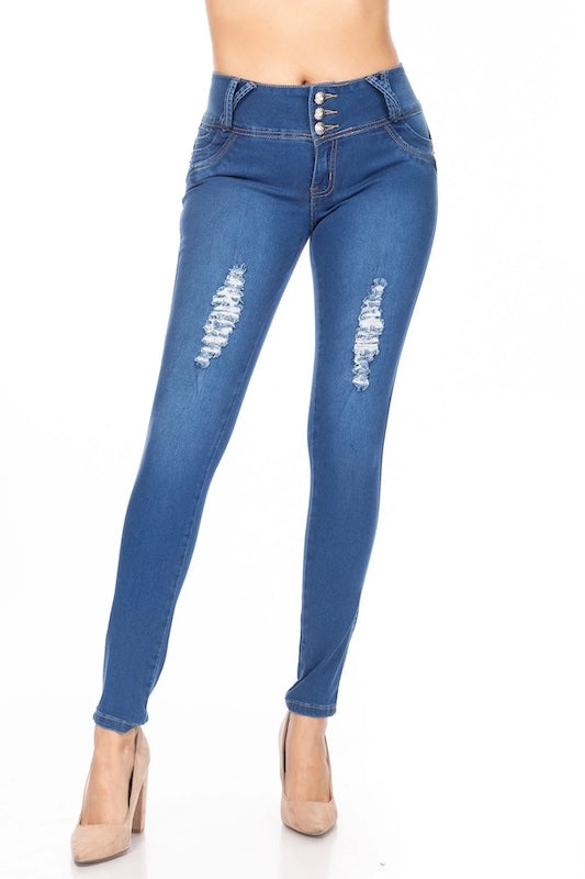Isabella Embellished Ripped Jeans in Blue