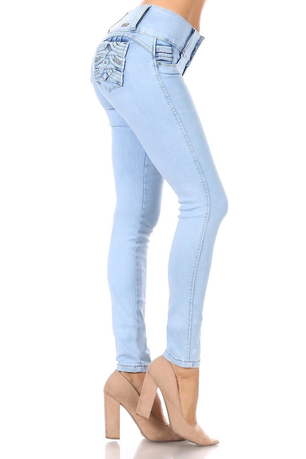 Side of Marci Studded Pockets Jeans in Light Blue