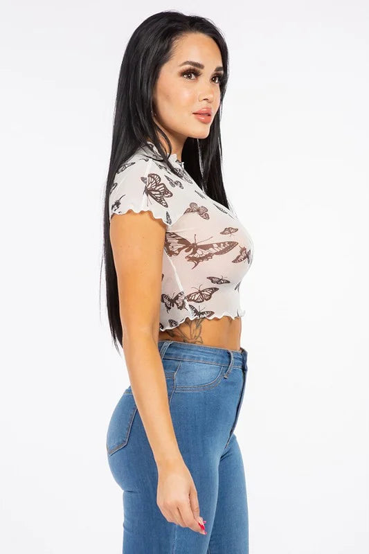 Butterfly Mesh Top - White