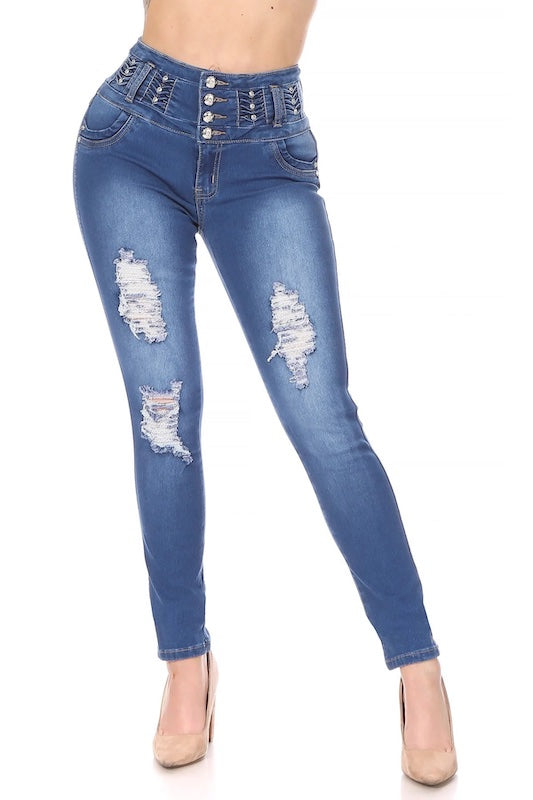 Distressed Studded No Pocket Jeans