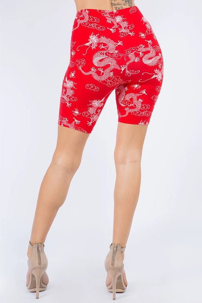Fierce Dragon Biker Shorts - Red