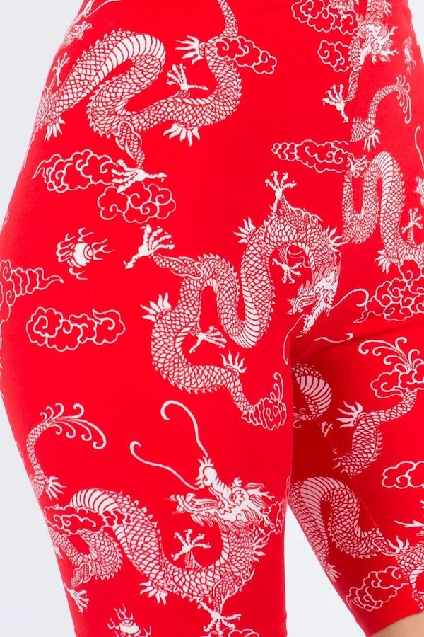 Fierce Dragon Biker Shorts - Red