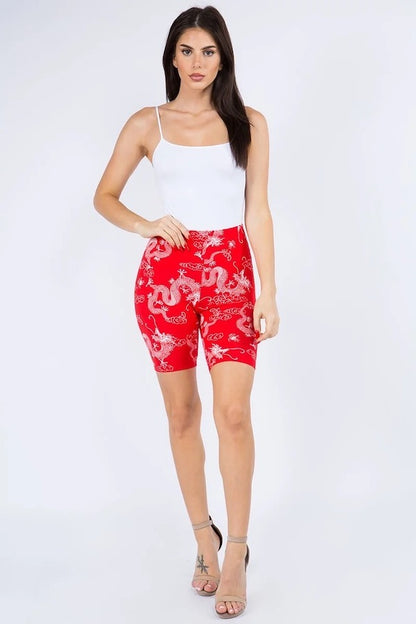 Fierce Dragon Biker Shorts - Red