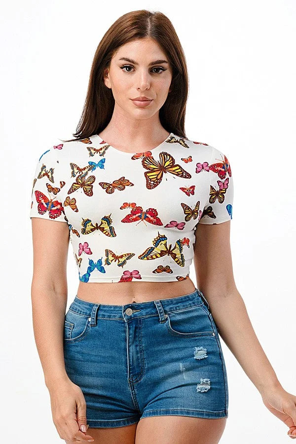 Summer Butterflies Back Lace Up Top - White