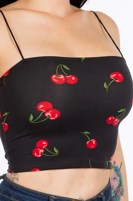 Cherries on Top Crop Top - Black/Red
