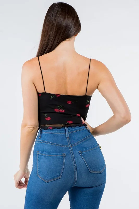 Cherry On Top Mesh Crop Top - Black/Red - Back View