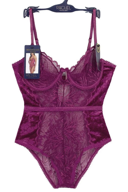 Velour & Lace Teddy - Plum