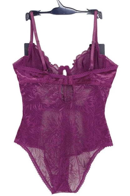 Velour & Lace Teddy - Plum - Back View