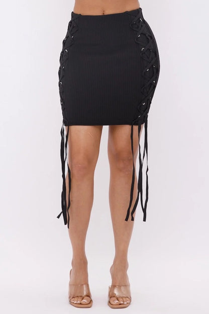 Bandage Lace Up Mini Skirt - Black