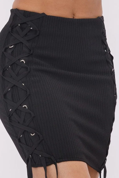 Bandage Lace Up Mini Skirt - Black