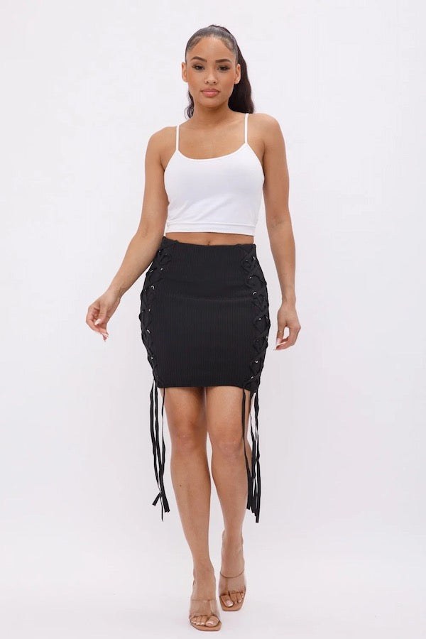 Bandage Lace Up Mini Skirt - Black