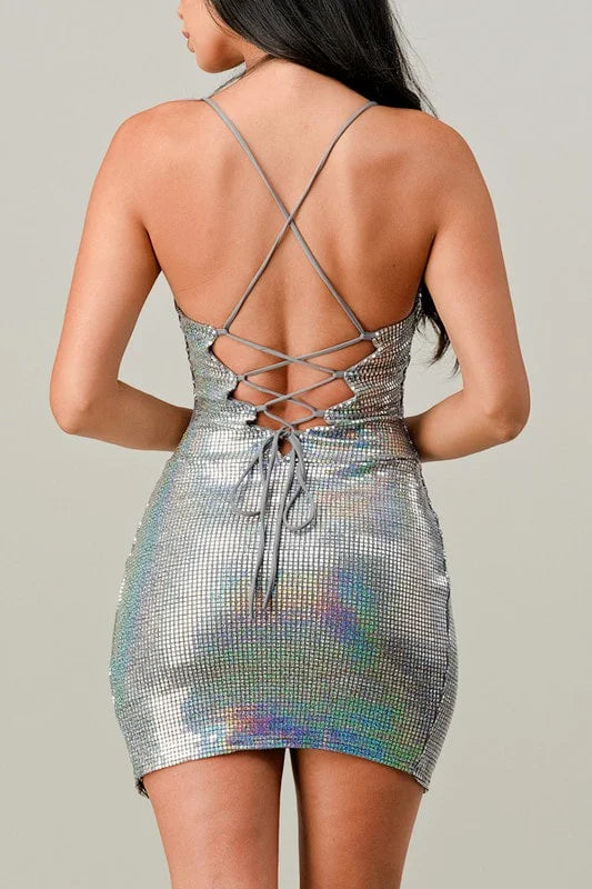 Hologram Lulex Sequin Enveloped Dress- Silver