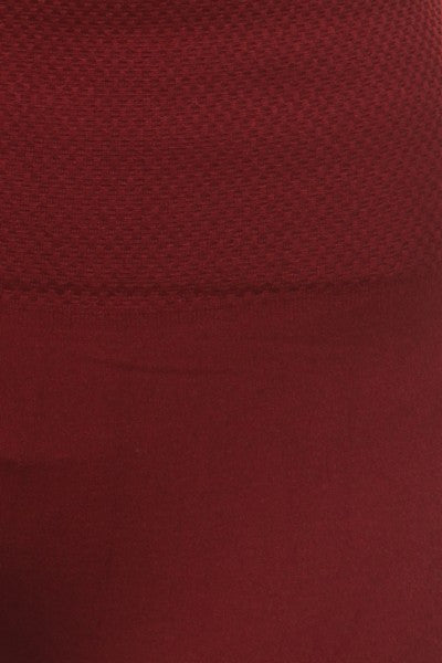 High Waisted Seamless Fleece Tights with Tummy Control - Burgundy  - Close Up